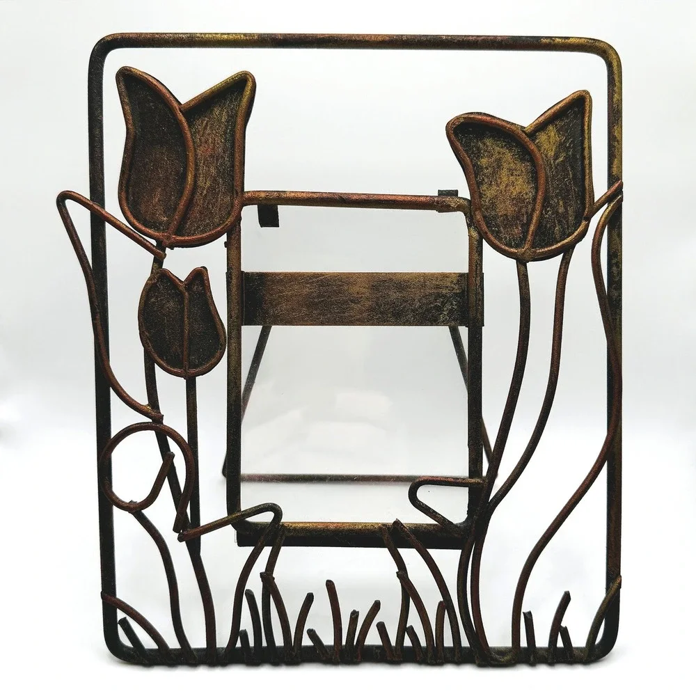 Metal Tulip Picture Frame Floral Tulip Rustic Folk Art Tabletop Photo Holder